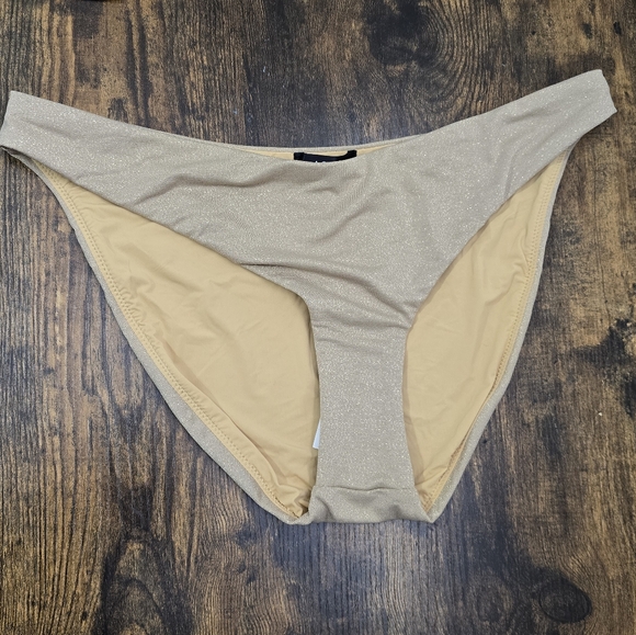 AQUA Swim Gold Shimmer Shiny Bikini Swim Bottom Size Large - Picture 1 of 5